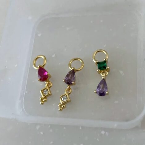 925 Sterling Silver, Gold CZ Teardrop Dangle Charm for Rings Earrings Pair - Image 5