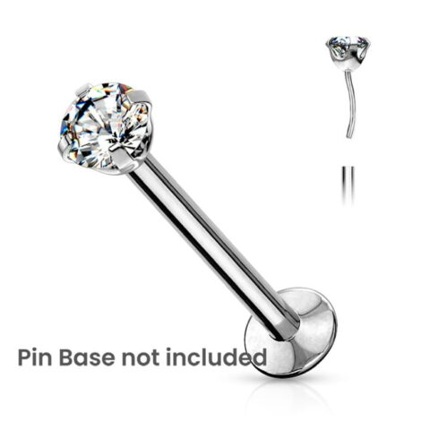 Threadless Push in Pin Tops with Prong Set Clear Round CZ - Image 3