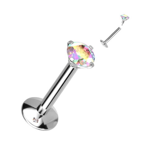 Implant Grade Titanium Labret With Prong Set CZ Extended Threading and Convex Base - Image 6