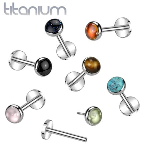 Titanium ASTM Threadless Labret with Stone Push-in Pin Top
