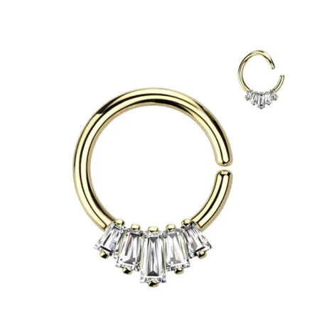 Baguette CZ Regal Fan Bendable Hoop Ring for Daith, Septum - Image 3