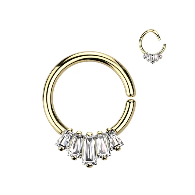 Baguette CZ Regal Fan Bendable Hoop Ring for Daith, Septum