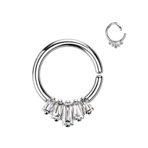 Baguette CZ Regal Fan Bendable Hoop Ring for Daith, Septum - Image 4
