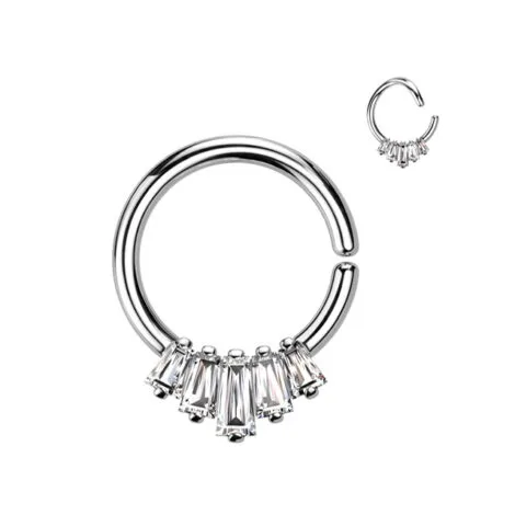 Baguette CZ Regal Fan Bendable Hoop Ring for Daith, Septum - Image 4