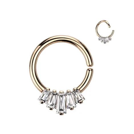 Baguette CZ Regal Fan Bendable Hoop Ring for Daith, Septum - Image 5