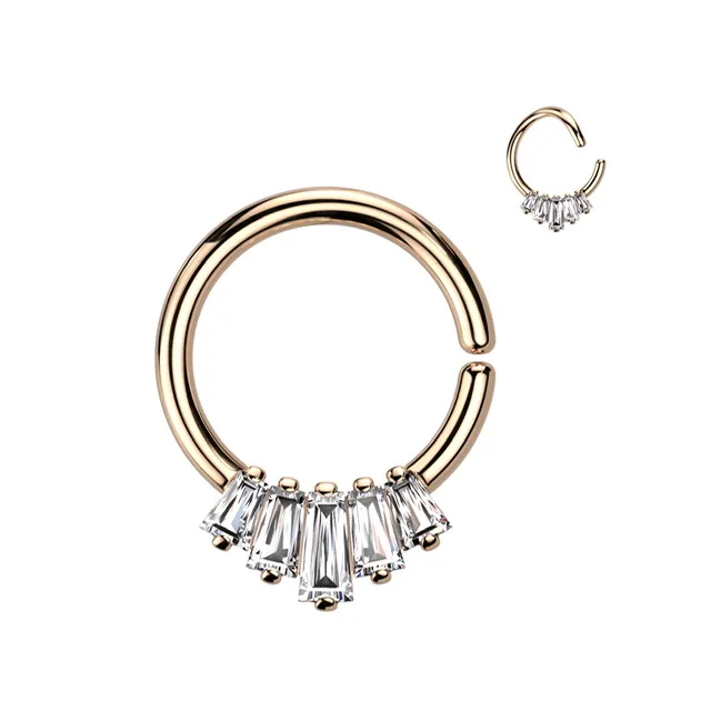Baguette CZ Regal Fan Bendable Hoop Ring for Daith, Septum