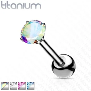 Titanium ASTM F-136 Barbell with Prong Set Zircon Top