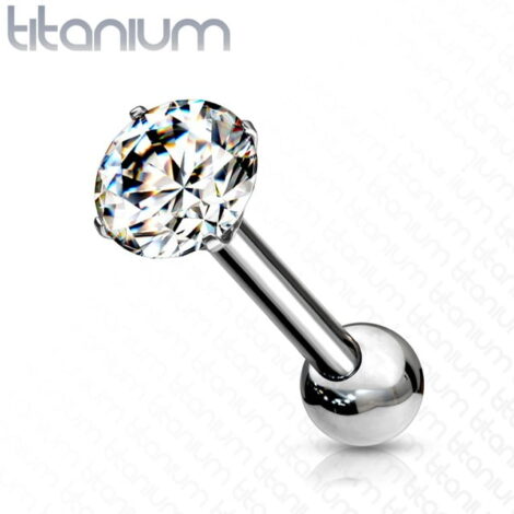 Titanium ASTM F-136 Barbell with Prong Set Zircon Top - Image 2