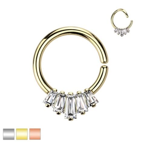 Baguette CZ Regal Fan Bendable Hoop Ring for Daith, Septum