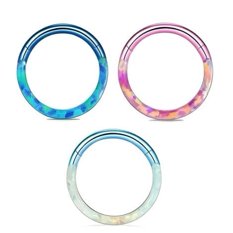 ASTM Titanium Hinged Ring with Front-Set Synthetic Opal Inlay - Image 3