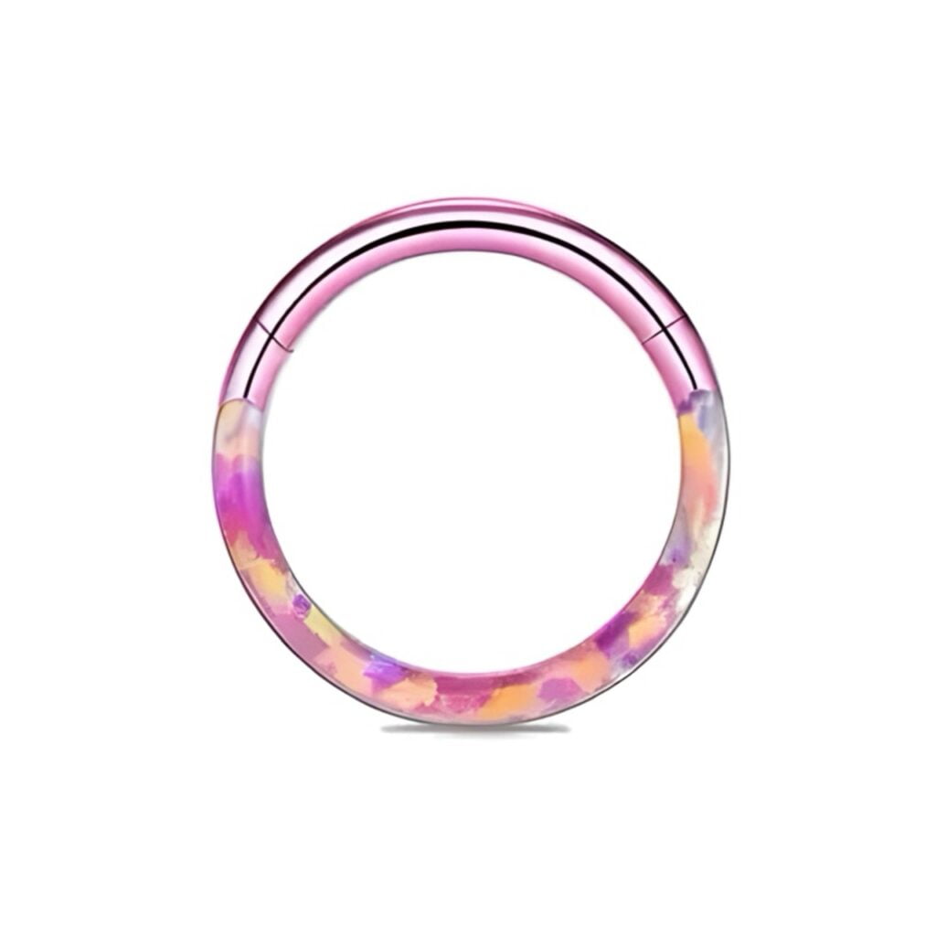 ASTM Titanium Hinged Ring with Front-Set Synthetic Opal Inlay