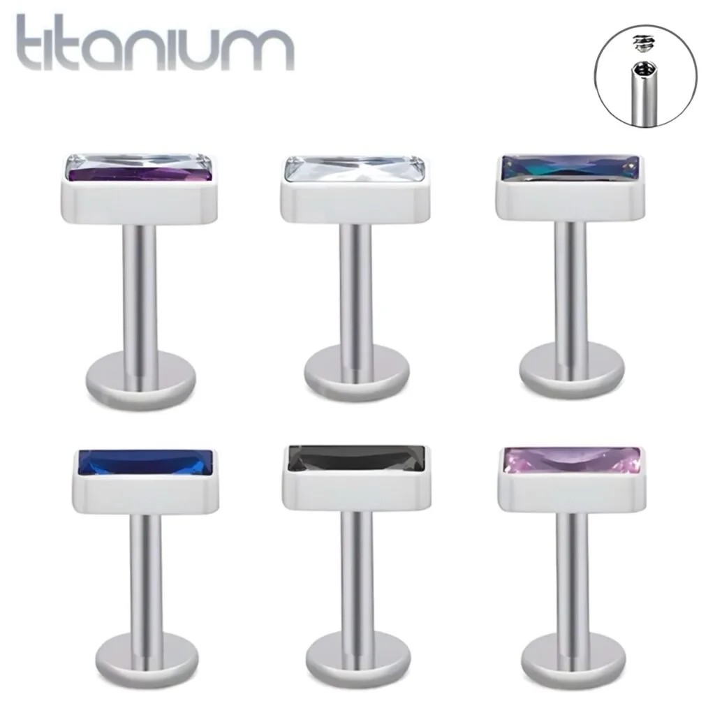 Titanium ASTM F-136 Labret with Baguette Zircon Top Internally Threaded