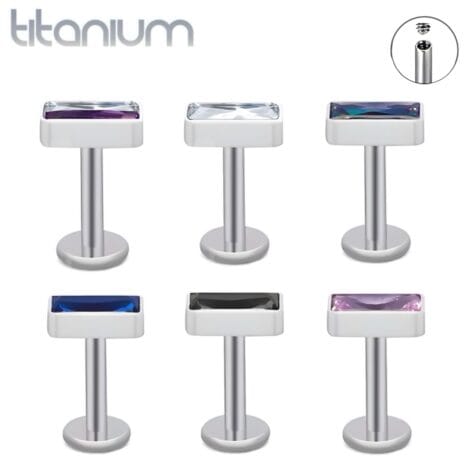 Titanium ASTM F-136 Labret with Baguette Zircon Top Internally Threaded