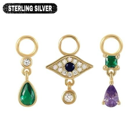 925 Sterling Silver, Gold CZ Teardrop Dangle Charm for Rings Earrings Pair