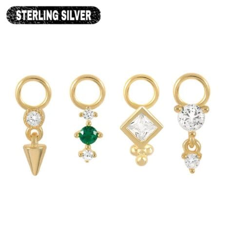 925 Sterling Silver, Gold CZ Charms for Earrings, Cartilage Rings