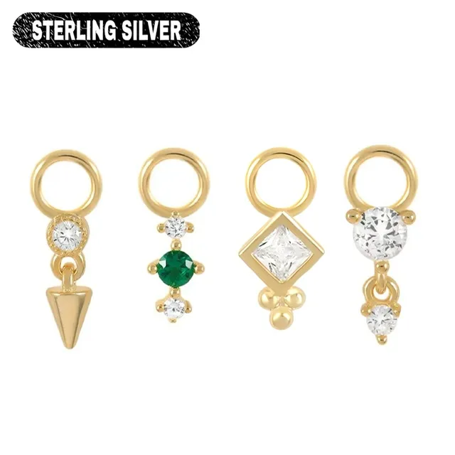 925 Sterling Silver, Gold CZ Charms for Earrings, Cartilage Rings
