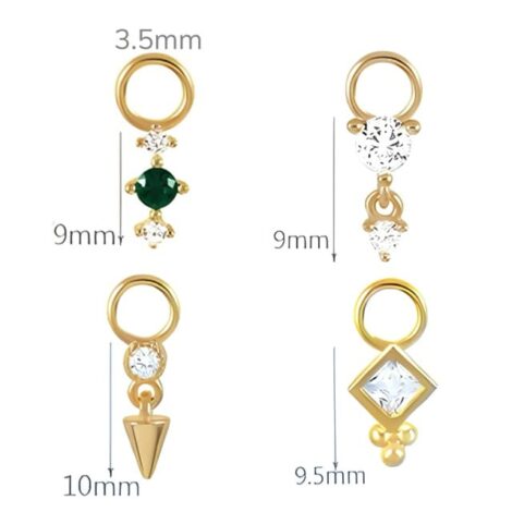 925 Sterling Silver, Gold CZ Charms for Earrings, Cartilage Rings - Image 2