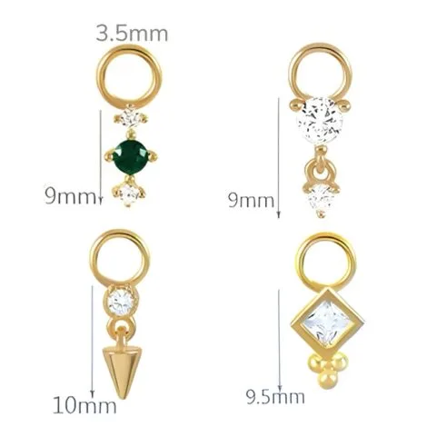 925 Sterling Silver, Gold CZ Charms for Earrings, Cartilage Rings - Image 2