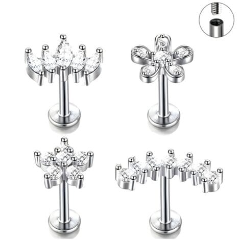 Labret Ear Cartilage Studs with Marquise and Round Gems
