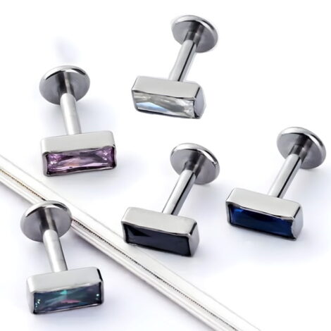 Titanium ASTM F-136 Labret with Baguette Zircon Top Internally Threaded - Image 2