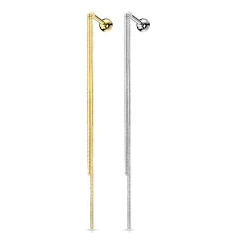 Barbell with Ball and Double Chain Dangles, Cartilage Tragus Earring - Image 4