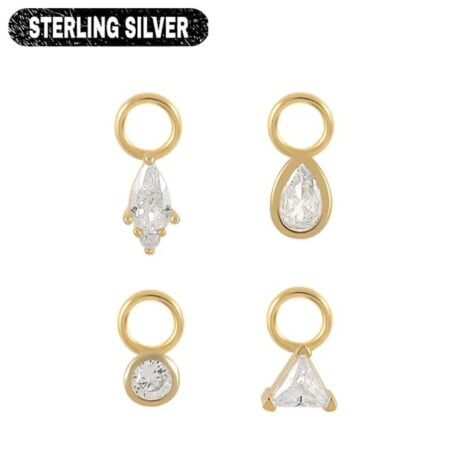 925 Sterling Silver, Gold CZ Mini-Charms for Cartilage Rings or Earrings Pair