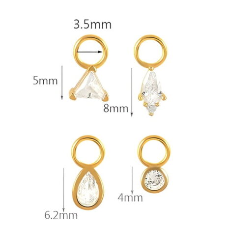 925 Sterling Silver, Gold CZ Mini-Charms for Cartilage Rings or Earrings Pair - Image 4