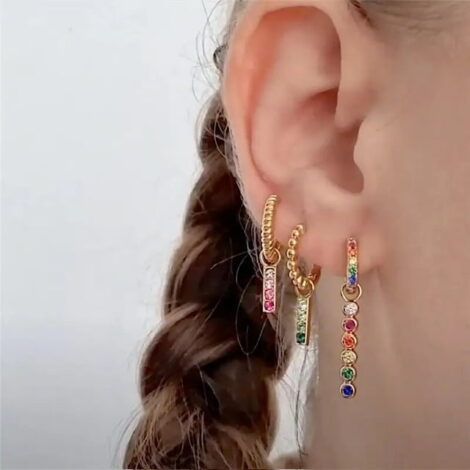 925 Sterling Silver, Gold CZ Set Bar for Cartilage Rings Earrings Pairs - Image 3