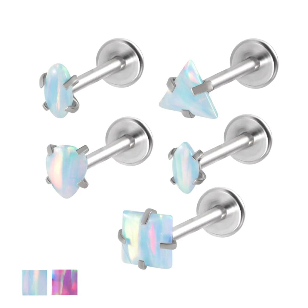 Ear Cartilage Labret Stud with Prong Opal Top/ Bonus Bar