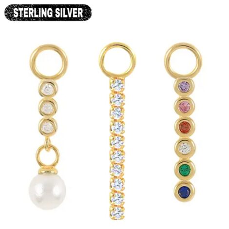 925 Sterling Silver, Gold CZ Set Bar for Cartilage Rings Earrings Pairs