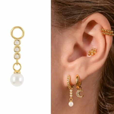 925 Sterling Silver, Gold CZ Set Bar for Cartilage Rings Earrings Pairs - Image 4