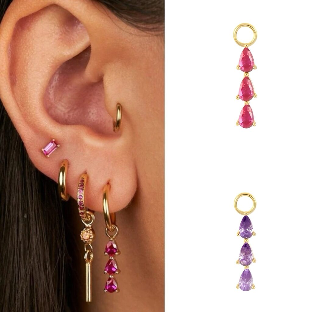 925 Sterling Silver, Gold Teardrop CZ Charms for Cartilage Rings or Earring Pairs
