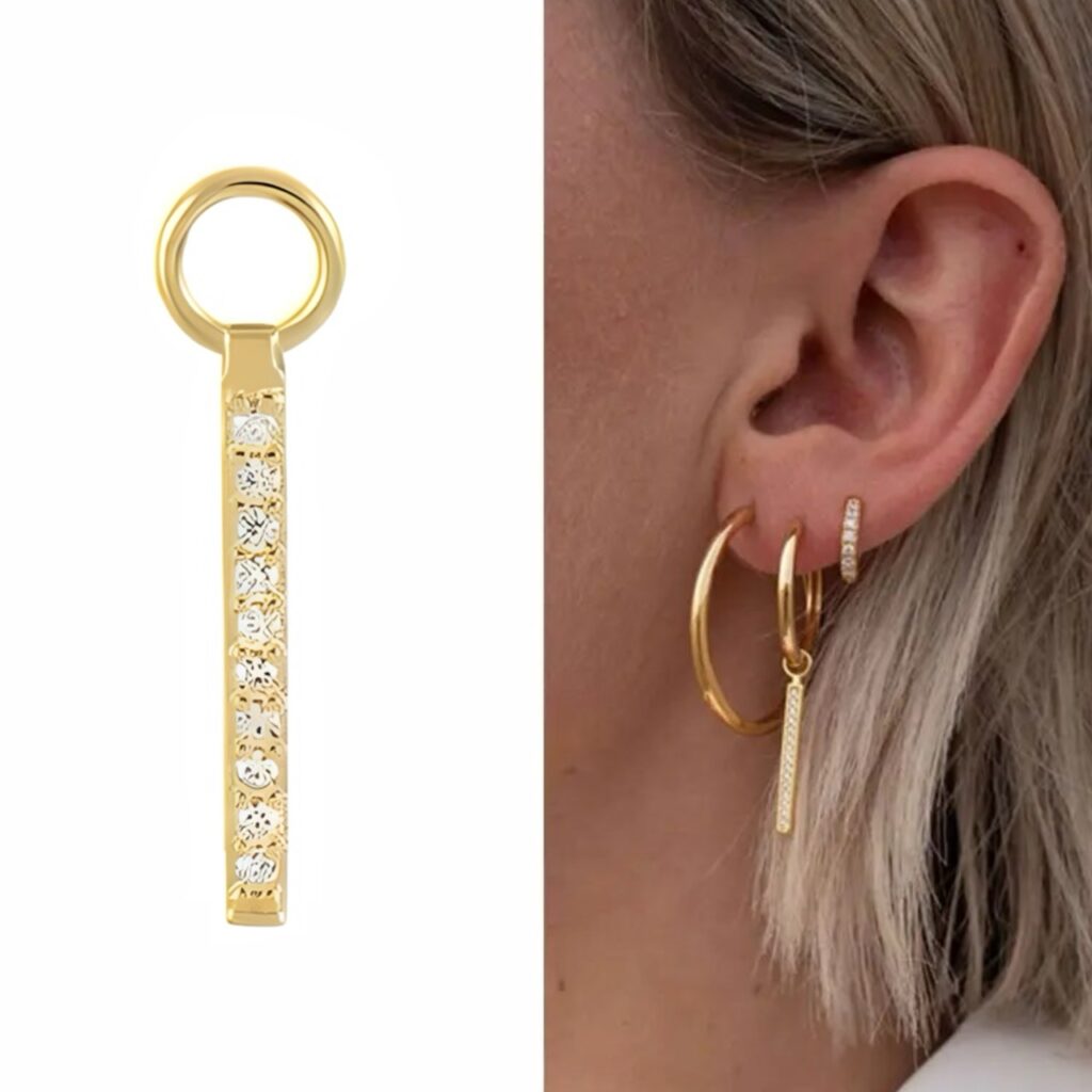 925 Sterling Silver, Gold CZ Set Bar for Cartilage Rings Earrings Pairs