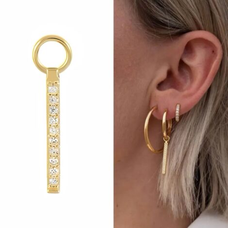925 Sterling Silver, Gold CZ Set Bar for Cartilage Rings Earrings Pairs - Image 2