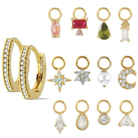316L Surgical Steel Channel Set CZ Post Hoop Earrings - Image 3