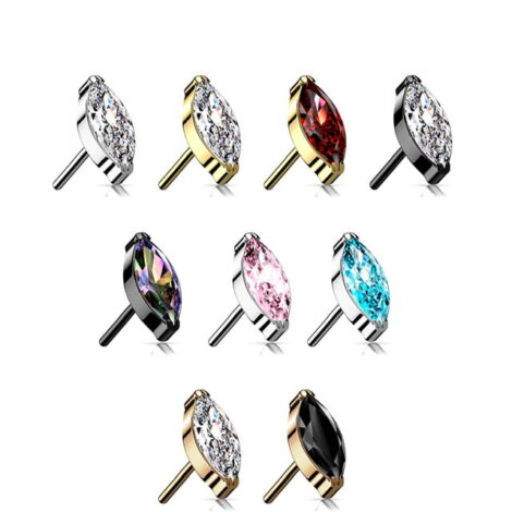 Implant Grade Titanium Threadless Push In Top with Marquise Opal/ CZ - Image 2