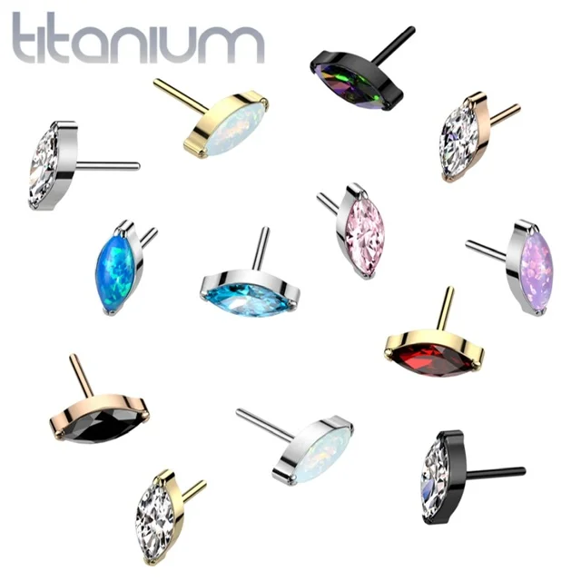 Implant Grade Titanium Threadless Push In Top with Marquise Opal/ CZ