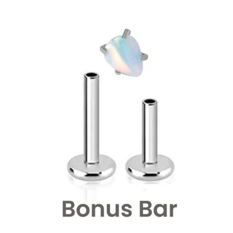 Ear Cartilage Labret Stud with Prong Opal Top/ Bonus Bar - Image 2