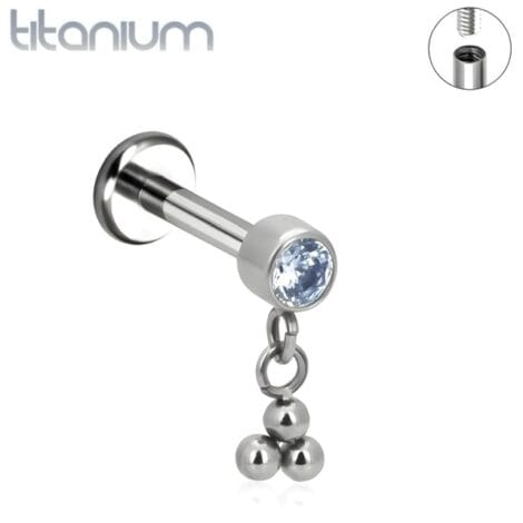 ASTM Titanium CZ Top Threaded Labret with Dangle Ball Cluster