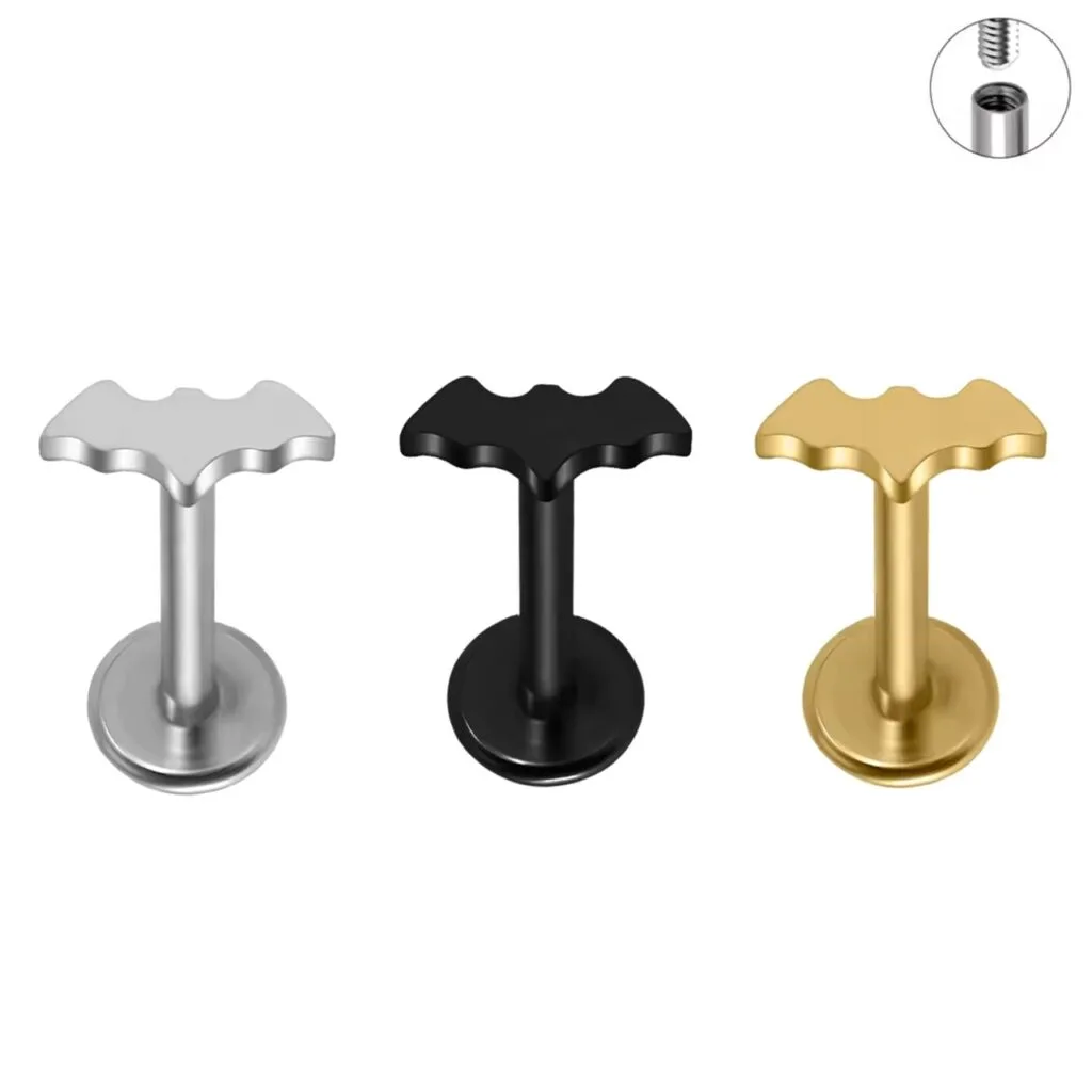 Labret Cartilage Studs with Micro Bat Top Halloween Labret Threaded