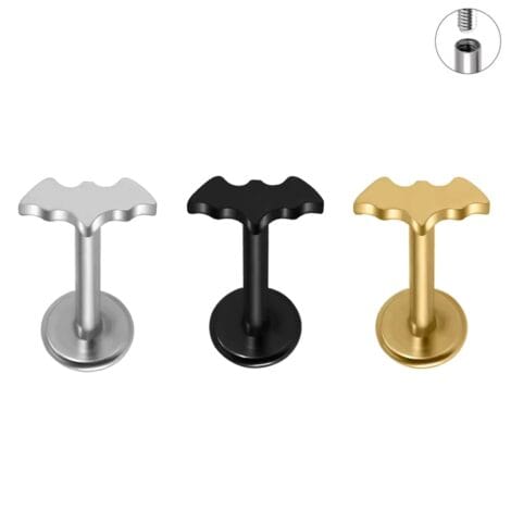 Labret Ear Cartilage Studs with Small Bat Top Internally Threaded