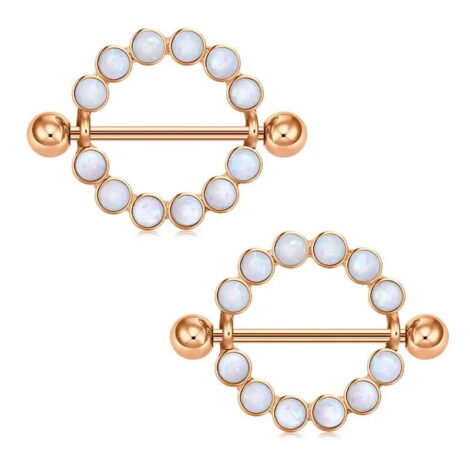 Nipple Ring Pairs with Synthetic White Opal Shield - Image 5