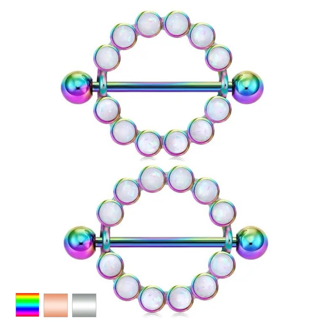 Nipple Ring Pairs with Synthetic White Opal Shield