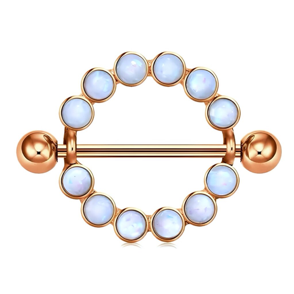 Nipple Ring Pairs with Synthetic White Opal Shield