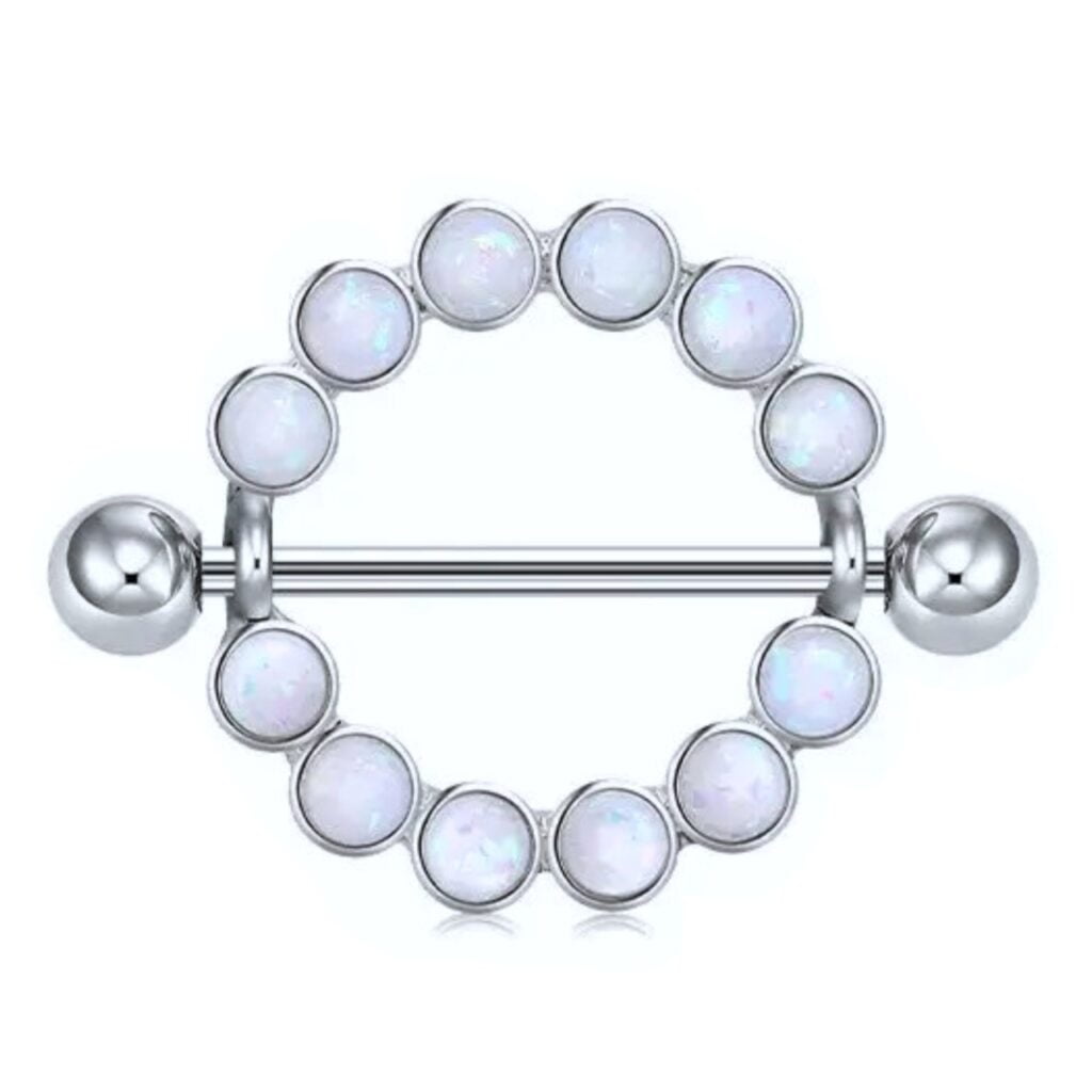 Nipple Ring Pairs with Synthetic White Opal Shield