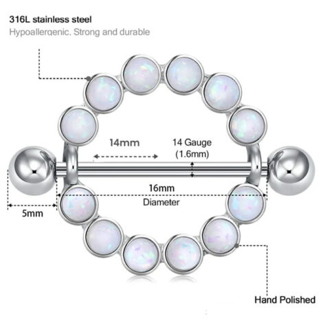 Nipple Ring Pairs with Synthetic White Opal Shield - Image 6