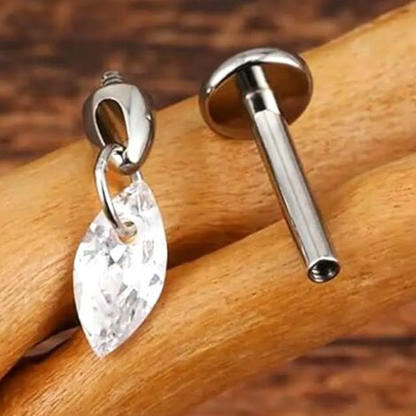 ASTM Titanium Bullet Labret with Marquise Gem Vertical Helix - Image 2