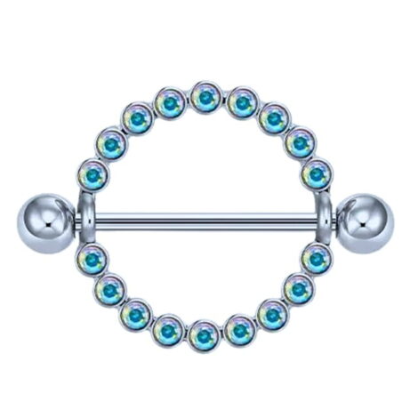 Nipple Ring Pairs with Aurora Borealis CZ Set Shield - Image 2