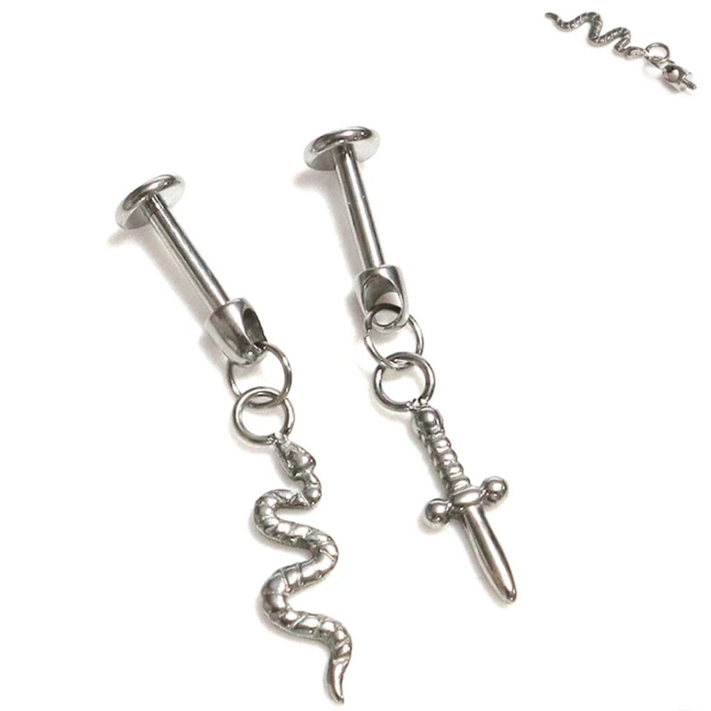 ASTM Titanium Bullet Labret w/ Snake or Sword, Vertical Helix