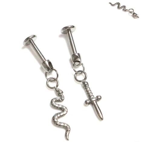 ASTM Titanium Bullet Labret w/ Snake or Sword, Vertical Helix - Image 3